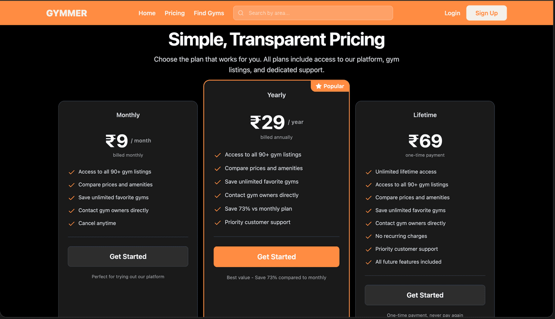 GYMMER - Pricing