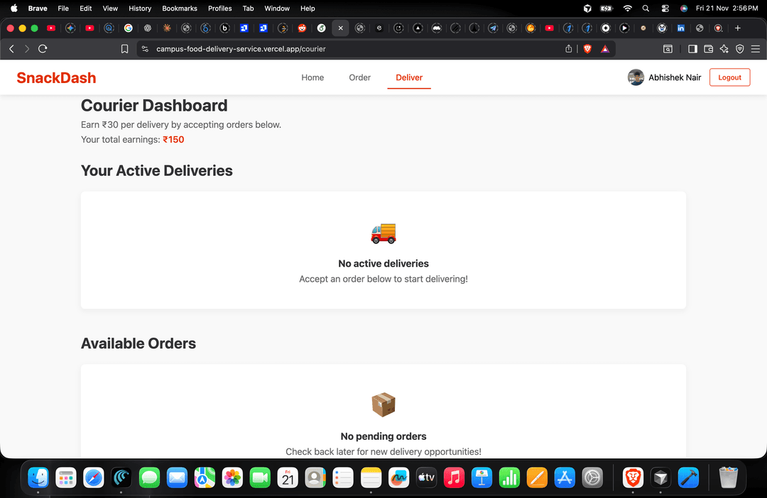 SnackDash - Order Tracking